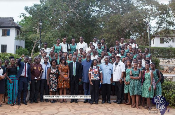 Dr Ekwow Spio Garbrah poses with Achimota students and ABCDE team