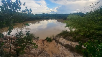 An image of the galamsey pit or pond at Wassa Akropong