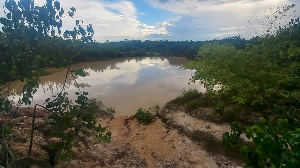 An image of the galamsey pit or pond at Wassa Akropong