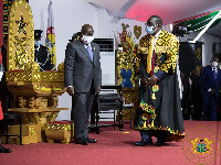 Speaker Alban Bagbin walks past President Akufo-Addo in January 2021