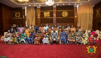 President Akufo-Addo (in suit) in a group picture with the Bono Regional chiefs