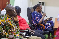 Vice-Chancellor of STU, Ing. Prof. Kwadwo Adinkrah-Appiah with a microphone addressing students