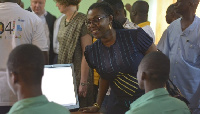 Ursula Owusu-Ekufu at one of the computer labs with the pupils