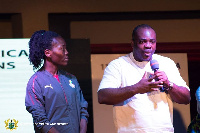 Sports Minister, Isaac Asiamah with deputy Black Queens skipper Gifty Appiah at the event