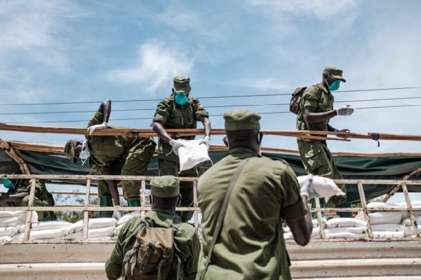 The authorities have been dropping off beans and maize flour door-to-door