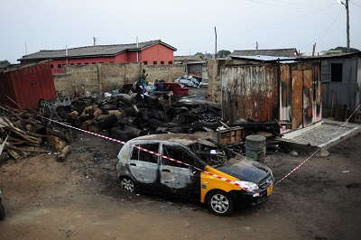 A view of the burnt area and the car. Photo Geoffrey Buta