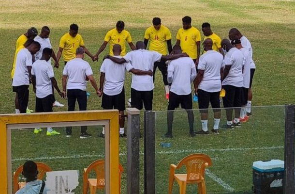 Blacks Stars players (in yellow) begin training for crucial game