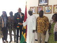 Aviation Minister, Joseph Kofi Adda in a handshake with the Barbados Minister of Tourism