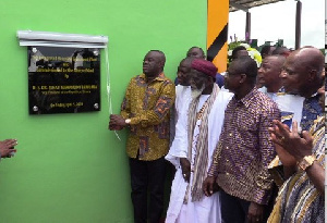 Dr. Ibrahim Mohammed Awal commissioning the recycling plant with Shiekh Nuhu and Accra Mayor