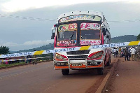 The bus on which an explosion killed two people in Mpigi District on October 25, 2021