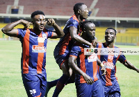 Legon Cities squad celebrate a goal