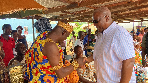 John Mahama exchanges pleasanteries with a chief in Assin North | File photo