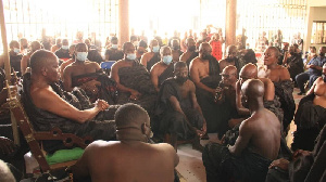 Nana Baffuor Nyantakyi Tutu Boateng on his knees at the palace