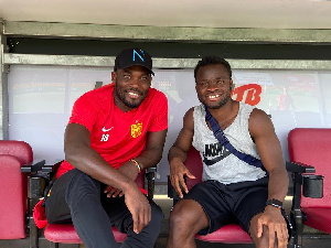 Essien At Nordajaelland's Stadium Together With Youngster Clinton Antwi