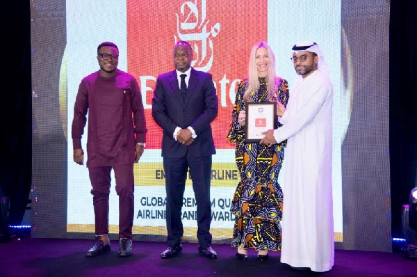 Emirates Ghana team receiving award from the UAE Ambassador to Ghana