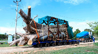 Uprooted Baobab tree ready for export to Georgia is transported along the Mombasa-Malindi Highway