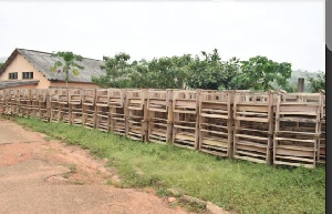 The desks which have allegedly been left at the mercy of the weather