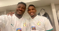 Asamoah Gyan with Samuel Eto'o