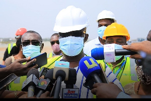 Aviation Minister, Joseph Kofi Adda speaking to journalists