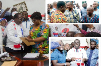 Freddie Blay picks his nomination forms. INSETS: John Boadu and Sammy Awuku with some supporters