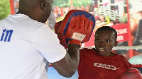 Kenyan national boxing team head coach Benjamin Musa, trains Kenya's boxer Christine Ongare