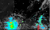 A map showing the rainstorm moving from Togo towards Ghana