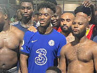 High-life artiste King Promise with Chelsea star Hudson-Odoi