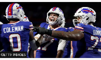 Josh Allen (centre) was seventh overall pick for the Buffalo Bills in the 2018 NFL draft