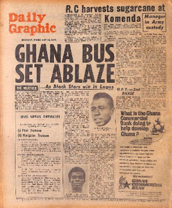 Daily Graphic report on Black Stars bus been burnt in 1973