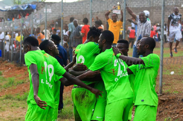 Dreams FC players jubilating after a win