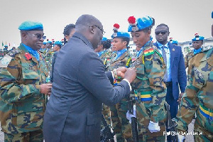 Peace keeping troops being decorated by Vice President Mahamudu Bawumia