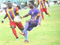 Jacob Larweh on the ball against Hearts of Oak.