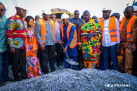 Vice-President Dr Bawumia cutting the sod for the construction of 100 km of Kumasi roads