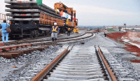 The rail line under construction