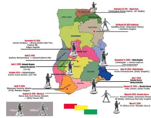 A map of journalists beaten across the country