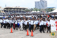 Beneficiaries of the Nation Builder's Corp(NaBCo) programme at a parade