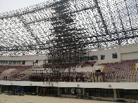 A section of the stadium with abandoned metal scaffolds