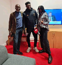 L-R Gabby Otchere Darko, Thomas Partey and Gabby's daughter