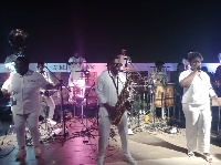 The band performing during the launch