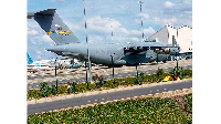 US military plane type C-17 Globemaster landing at the Julius Nyerere International Airport