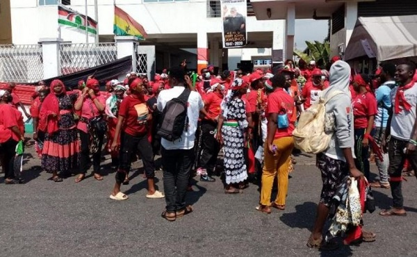 Some supporters at the entrance of NDC Headquarters