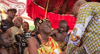 John Mahama in a handshake with Osagyefo Oseadeeyo Agyemang Badu II