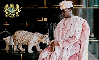 Nana Kwame Bediako with one of his two tiger cubs