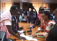 PPP Chairman, Nii Allotey Brew Hammond, presents nomination forms on behalf of Dr. Nduom to EC Chair