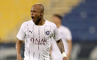 Andre Dede Ayew celebrates a goal for his club Al Sadd