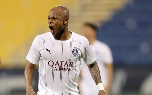 Andre Dede Ayew celebrates a goal for his club Al Sadd