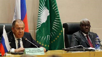 Russia Foreign Minister Sergei Lavrov (left) and AU chief Moussa Faki Mahamat