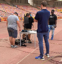 A photo of the VAR stand at the Moshood Abiola Stadium