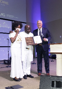 Apostle Bismark Akomeah with his wife, Rev. Linda Akomeah with Major of Columbus, Andrew Ginther