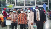 Ghanaians waiting to board their flight at HIA Friday